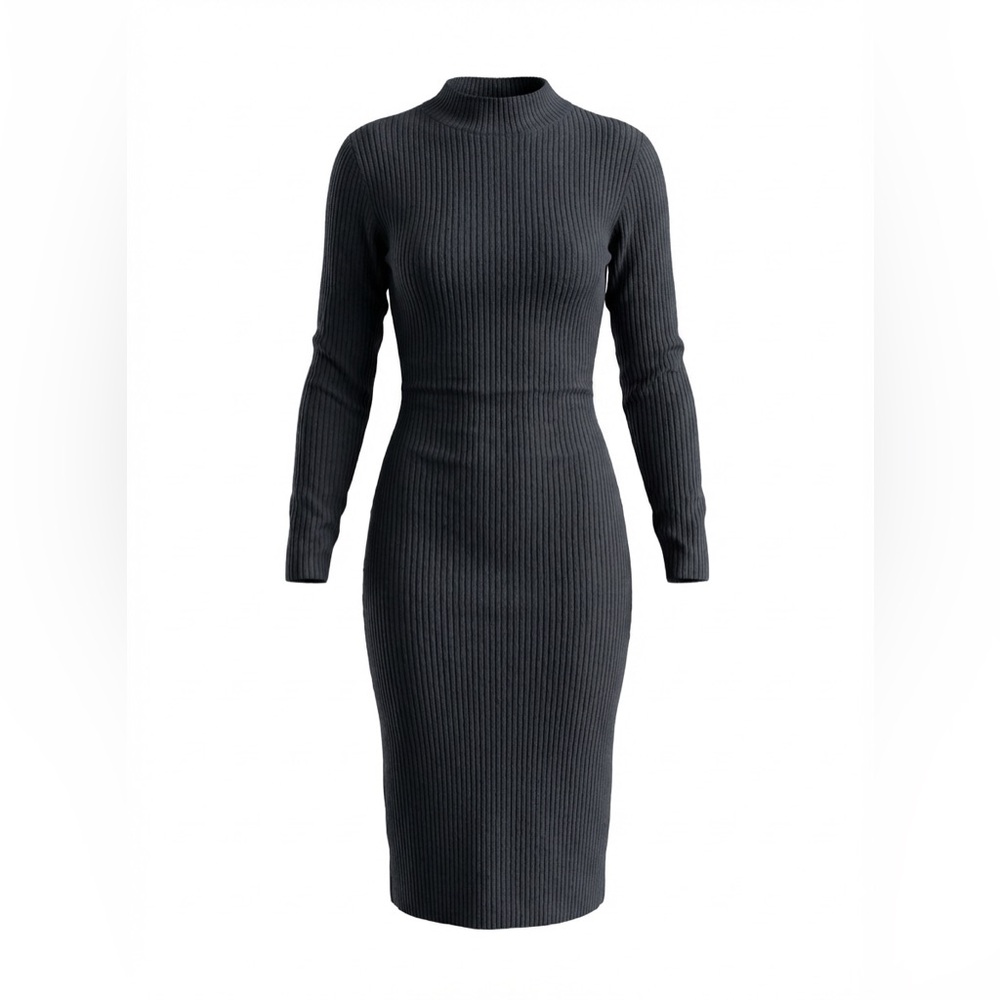 ✨ Babaton Ribbed Knit Mock Neck Midi Dress Back Cutout Size L ✨